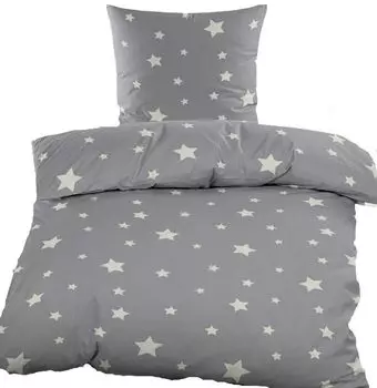 Зимнее постельное белье Beaver 135х200+80х80см, смесовый хлопок, серый, звезды KH-Haushaltshandel