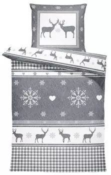 Зимнее постельное белье из четырех предметов 155х220 см кантри олень серый серебристый флис One-Home