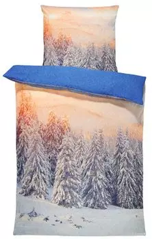 Зимнее постельное белье из термофлиса, приятные теплые флисовые пододеяльники, размер: 2 шт., 135 х 200 см, цвет: зимний кантри-синий One-Home