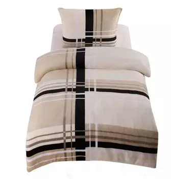 Зимнее постельное белье Тедди плюш в полоску современное приятное пушистое теплое мягкое, размер: 4 шт., 135 х 200 см, цвет: бежевый One-Home