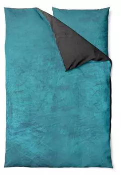 Зимнее постельное белье тедди плюш Nicki однотонное пушистое теплое мягкое флисовое современное, цвет: двусторонний бирюзовый/антрацит, размер: 4 шт. 135 х 200 см One-Home