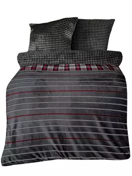 Зимнее постельное белье Teddy Plush Nicki Fluffy Cuddly Warm Soft Fleece, Размер: 2 предмета, 155 x 220 см, Цвет: Полосатый Антрацитовый Красный One-Home
