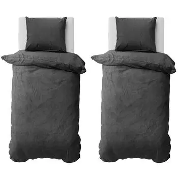 Зимнее постельное белье teddy plush 135х200 + пододеяльник 80х80 Cashmere Touch Nicki однотонный/двусторонний антрацит, 4 шт Visaggio