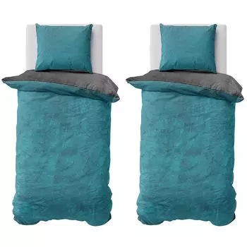 Зимнее постельное белье teddy plush 135х200 + 80х80 пододеяльник Cashmere Touch Nicki однотонный/двусторонний бирюзовый антрацит, 4 шт Visaggio