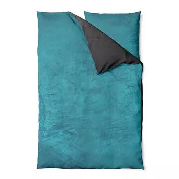 Зимнее постельное белье teddy plush 155х220 + 80х80 пододеяльник Cashmere Touch Nicki Uni/двусторонний бирюзовый антрацит Visaggio