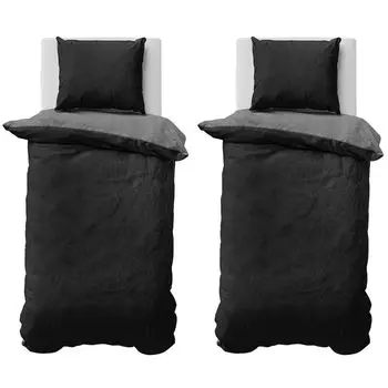 Зимнее постельное белье teddy plush 155х220 + пододеяльник 80х80 Cashmere Touch Nicki однотонный/двусторонний черно-серый, 4 шт Visaggio