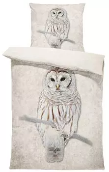 Зимнее постельное белье термофлис приятный теплый флисовый комплект пододеяльников, размер: 2 шт. 135 х 200 см, цвет: сова бежевый натуральный One-Home