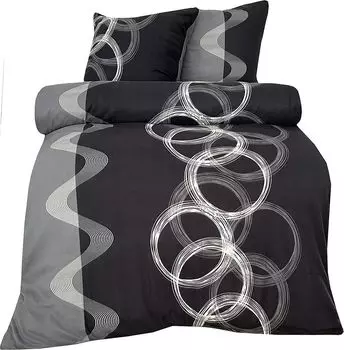 Зимнее постельное белье термофлисовые приятные пушистые мягкие теплые пододеяльники, размер: 3 шт. 200 х 220 см, цвет: круги черный серый leonado vicenti