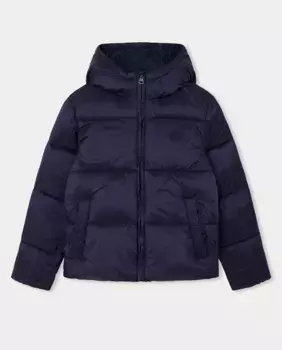 Зимнее утепленное пальто с капюшоном и застежкой-молнией Hackett, темно-синий