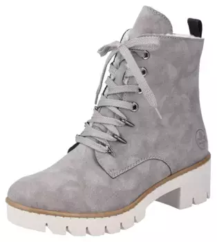 Зимние ботильоны Rieker на профильной подошве белого цвета, серый