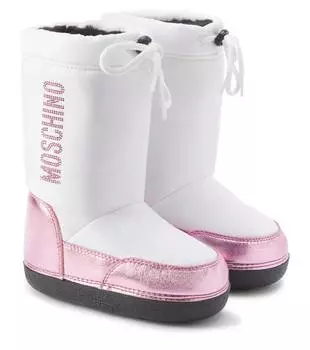 Зимние ботинки из искусственной кожи с логотипом Moschino Kids, цвет white pink