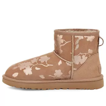 Зимние ботинки классические мини с цветочным рисунком на флисовой подкладке Ugg, коричневый