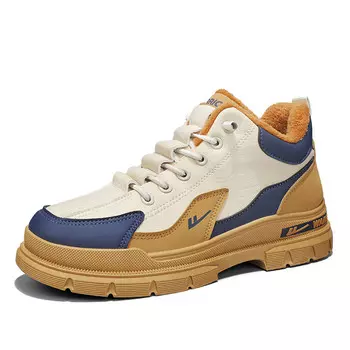 Зимние ботинки мужские бежевый темно-синий Warrior