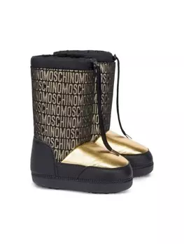 Зимние ботинки с монограммным принтом Moschino Kids, черный