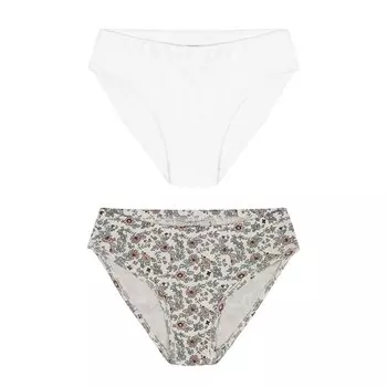 Зимние цветы / Двойная упаковка белых трусиков в рубчик ANTEBIES