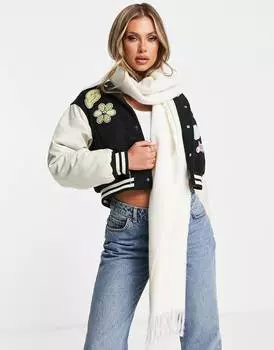 Зимний белый сверхмягкий шарф с кисточками ASOS DESIGN