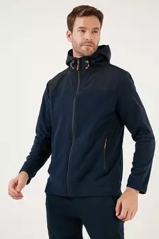 Зимний кардиган из мягкого текстурированного флиса Slim Fit с капюшоном и молнией 5906044 Buratti, темно-синий