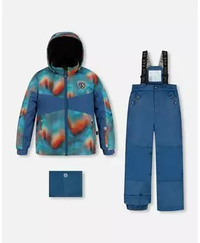 Зимний комбинезон-двойка для мальчика темно-бирюзового цвета с акварельным градиентом — для малышей|ребенок Deux par Deux, мультиколор