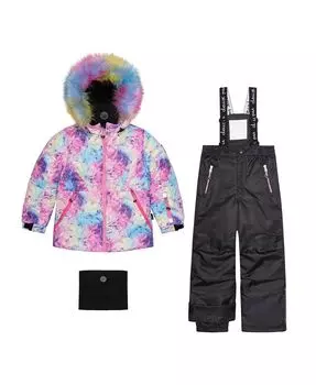 Зимний комбинезон из двух частей для девочек с матовым радужным принтом и черными брюками Deux par Deux, мультиколор