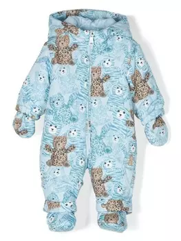 Зимний комбинезон с капюшоном и принтом Teddy Bear Roberto Cavalli Junior, синий
