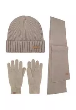 Зимний комплект из мериносовой шерсти шапка шарф и перчатки гладкая юма Normani, бежевый