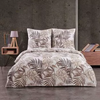 Зимний комплект постельного белья Beaver 200х220 см, 100% хлопок, фланель, 3 предмета, пододеяльник с цветами/коричнево-бежевый Buymax