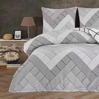 Зимний комплект постельного белья Beaver 155 x 220 см 100% хлопок, фланель, пододеяльник из 2 предметов, зигзагообразные полоски / черный, серый Buymax