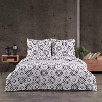 Зимний комплект постельного белья Biber, 200 x 200 см, 100% хлопок, фланель, 3 предмета, пододеяльник в клетку/белый, черный Buymax