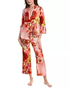 Зимний пижамный комплект N Natori из 2 предметов с пионами, оранжевый