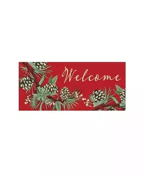 Зимний сосновый добро пожаловать Сассафрас Коврик с переключателем для использования в помещении и на открытом воздухе, 1 фут 10 x 10 дюймов, разноцветный Evergreen, черный