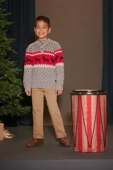 Зимний свитер с воротником стойкой с изображением лосей Hatley, серый