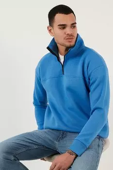 Зимний свитшот обычного кроя на мягкой подкладке из хлопка 59053431 Buratti, темно-синий