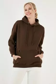 Зимний свитшот Regular Fit из хлопка с капюшоном и воротником розового цвета 5863854 Lela, коричневый