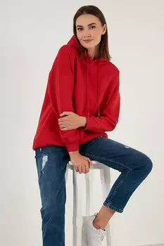 Зимний свитшот Regular Fit из хлопка с капюшоном и воротником розового цвета 5863854 Lela, красный