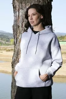 Зимний свитшот Regular Fit из хлопка с капюшоном и воротником розового цвета 5863854 Lela, матовый серый