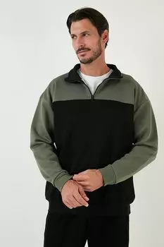 Зимний свитшот Regular Fit на молнии с воротником-стойкой и мягкой подкладкой 5905343 Buratti, черный-хаки