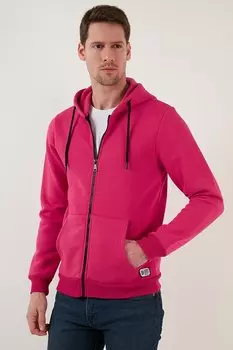 Зимний свитшот Slim Fit на мягкой подкладке с капюшоном и молнией 5905340 Buratti, фуксия