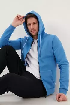 Зимний свитшот Slim Fit на мягкой подкладке с капюшоном и молнией 5905340 Buratti, темно-синий