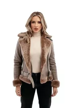 Зимняя кожаная куртка-авиатор на подкладке из овечьего пуха Gerali, коричневый