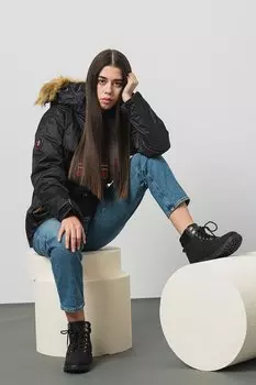 Зимняя куртка баклажанового цвета с капюшоном Geographical Norway, черный