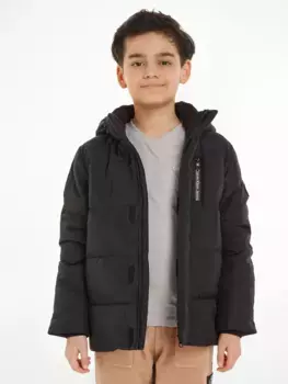 Зимняя куртка Calvin Klein Jeans "ESSENTIAL PUFFER JACKET", с капюшоном, для детей до 16 лет, с фирменной этикеткой Calvin Klein, черный