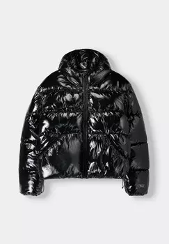 Зимняя куртка HOOD PUFFER Bershka, черный деним