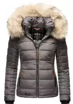 Зимняя куртка Marikoo "Лерикаа", с капюшоном, зимняя стеганая куртка со съемным искусственным мехом, серый