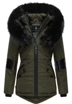 Зимняя куртка Navahoo "Нирвана" с капюшоном, элегантная стеганая куртка с воротником из черного искусственного меха, зеленый