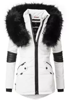 Зимняя куртка Navahoo "Нирвана" с капюшоном, элегантная стеганая куртка с воротником из черного искусственного меха, белый