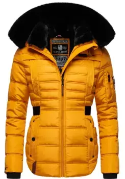 Зимняя куртка Наваху "Меликаа" с капюшоном, элегантное полупальто со съемным воротником из искусственного меха Navahoo, желтый