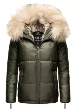 Зимняя куртка Наваху "Тикунаа", с капюшоном, женская стеганая куртка на теплой подкладке с капюшоном из искусственного меха Navahoo, зеленый
