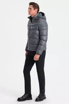 Зимняя куртка с капюшоном и карманами на молнии Ombre, серый