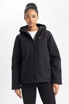 Зимняя куртка с капюшоном и завязкой на подоле Defacto, черный