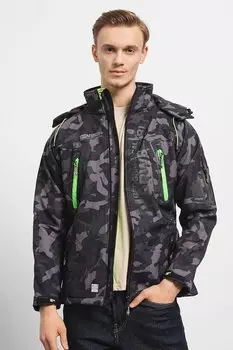 Зимняя куртка техно камуфляж со съемным капюшоном Geographical Norway, черный